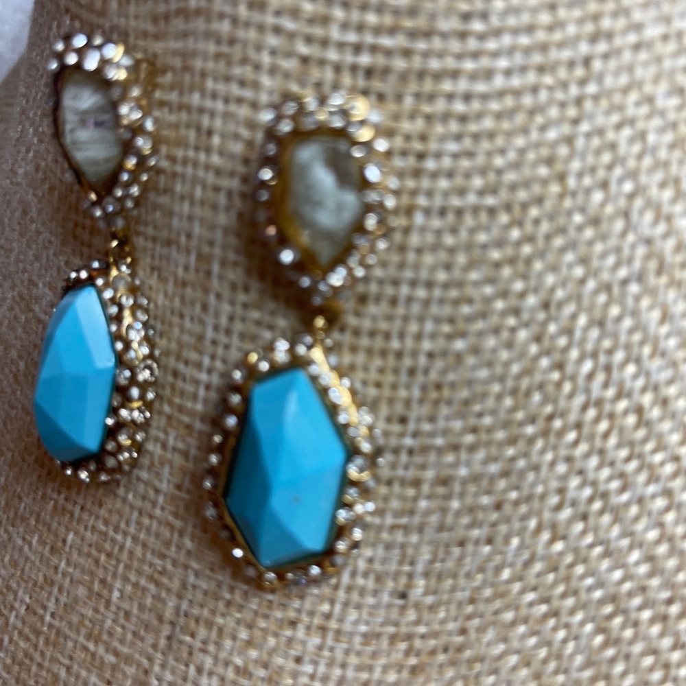 NWOT Alexis Bittar Turquoise And Crystal Pierced Earrings - Picture 5 of 6